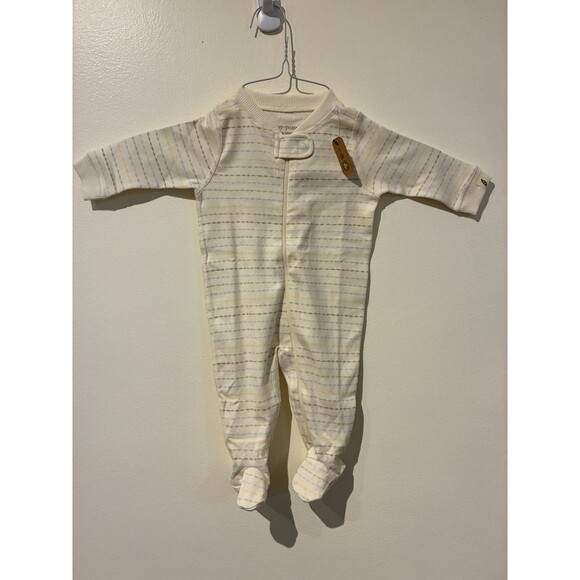 NWT Easy Peasy Cream Striped 100% Organic Cotton Sleeper - 3M - Picture 1 of 3